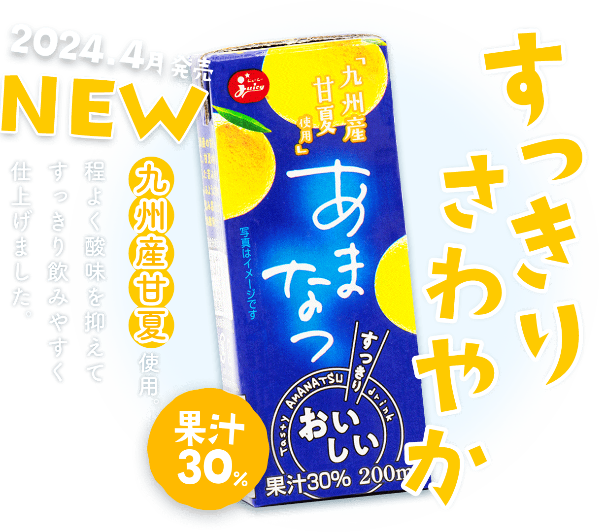 すっきり、さわやか　九州産甘夏使用　果汁30%　程よく苦味を抑えて、すっきり飲みやすく仕上げました。